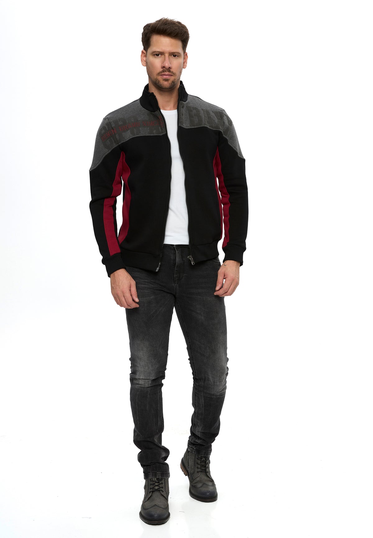 Erkek Fermuarlı Dik Yaka Renk Bloklu Sweatshirt CL613