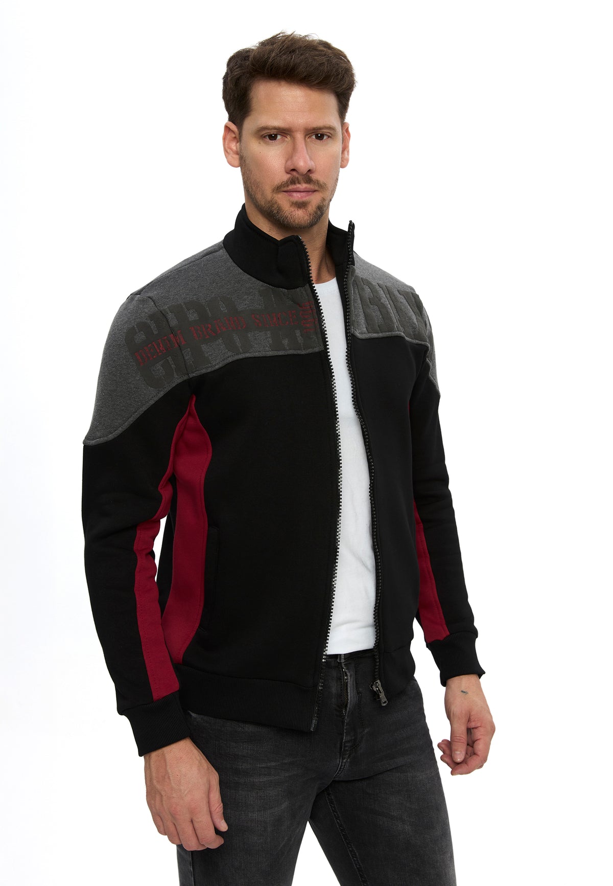 Erkek Fermuarlı Dik Yaka Renk Bloklu Sweatshirt CL613