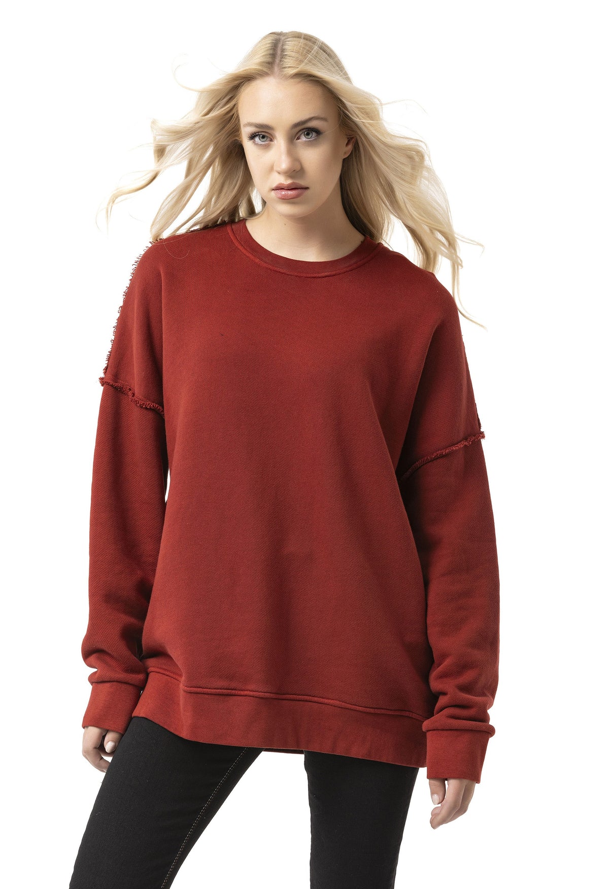 WL371 Kadın Büyük Beden Sweatshirt – Dokulu desen ve dikiş detaylarına sahip bol kesim kazak