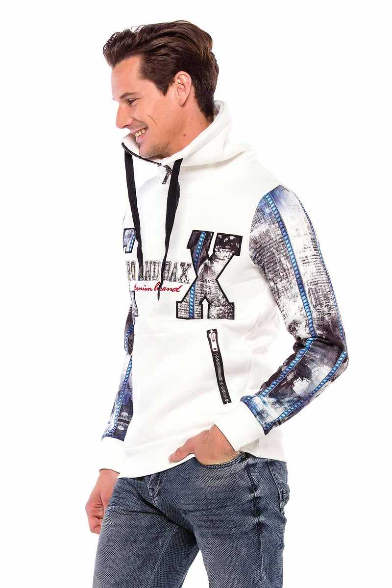 CL366 Fermuarlı Dik Yaka  Baskılı Kol Erkek Sweatshirt