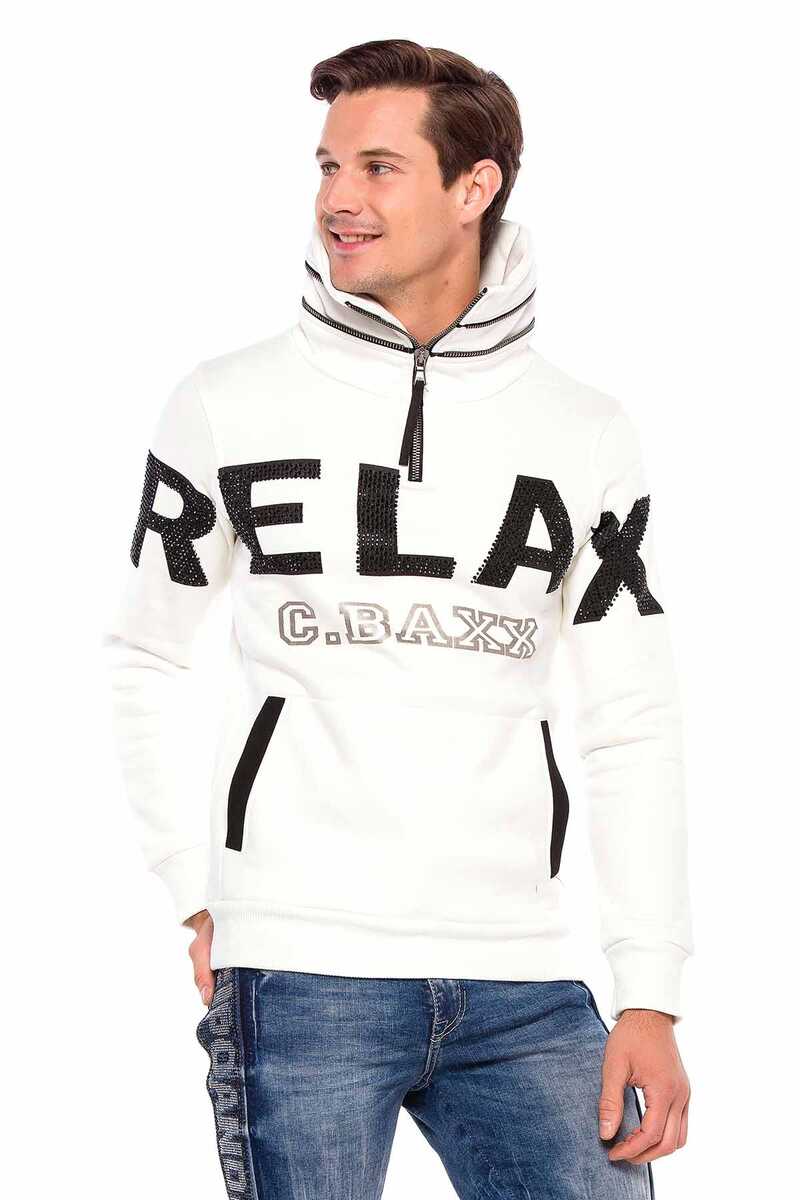 CL385 Taşlı Relax Fit Dik Fermuar Yaka Kalın Sweatshirt