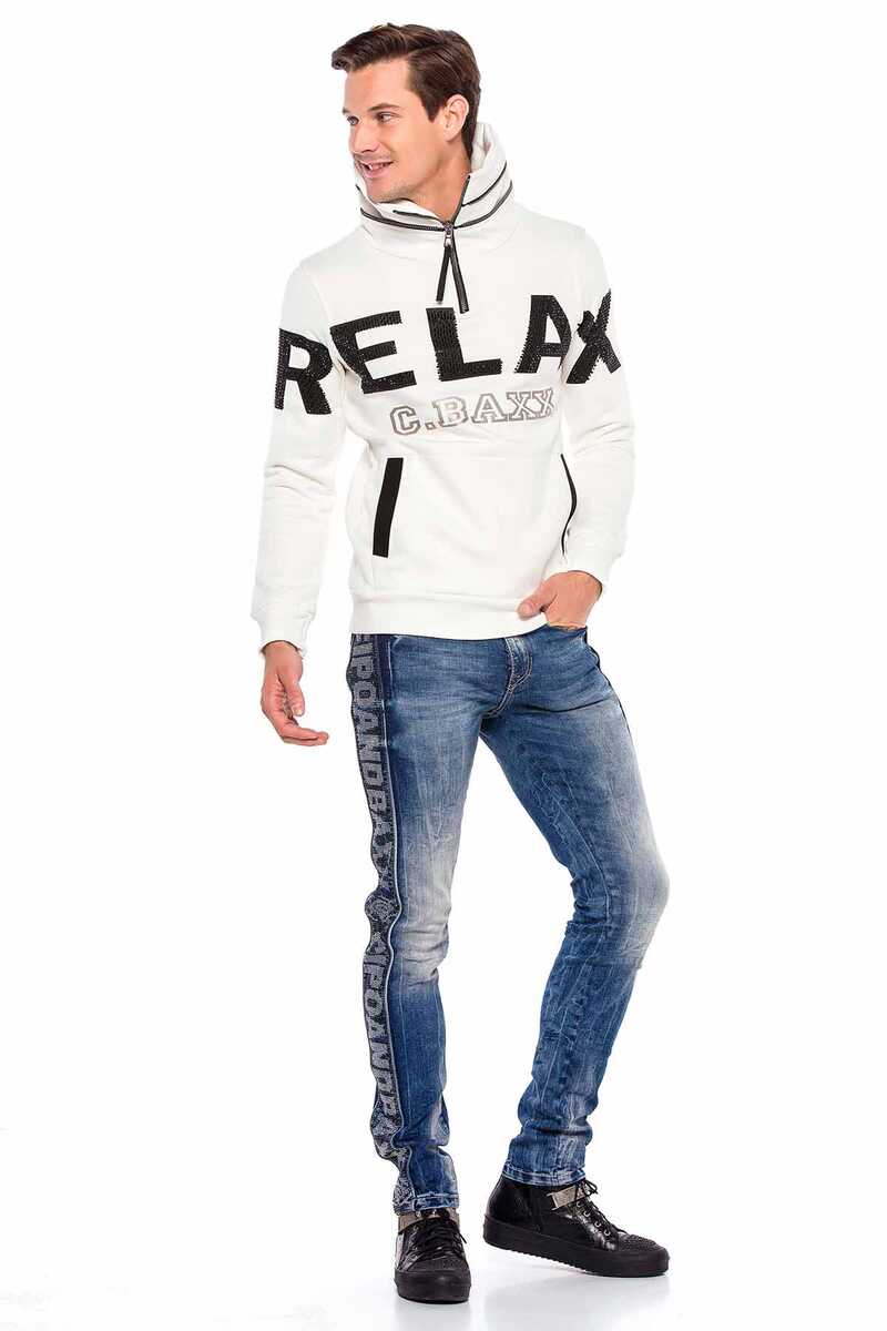 CL385 Taşlı Relax Fit Dik Fermuar Yaka Kalın Sweatshirt