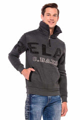 CL385 Taşlı Relax Fit Dik Fermuar Yaka Kalın Sweatshirt