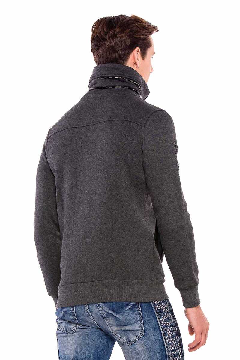 CL385 Taşlı Relax Fit Dik Fermuar Yaka Kalın Sweatshirt