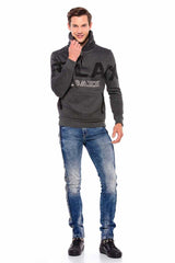 CL385 Taşlı Relax Fit Dik Fermuar Yaka Kalın Sweatshirt