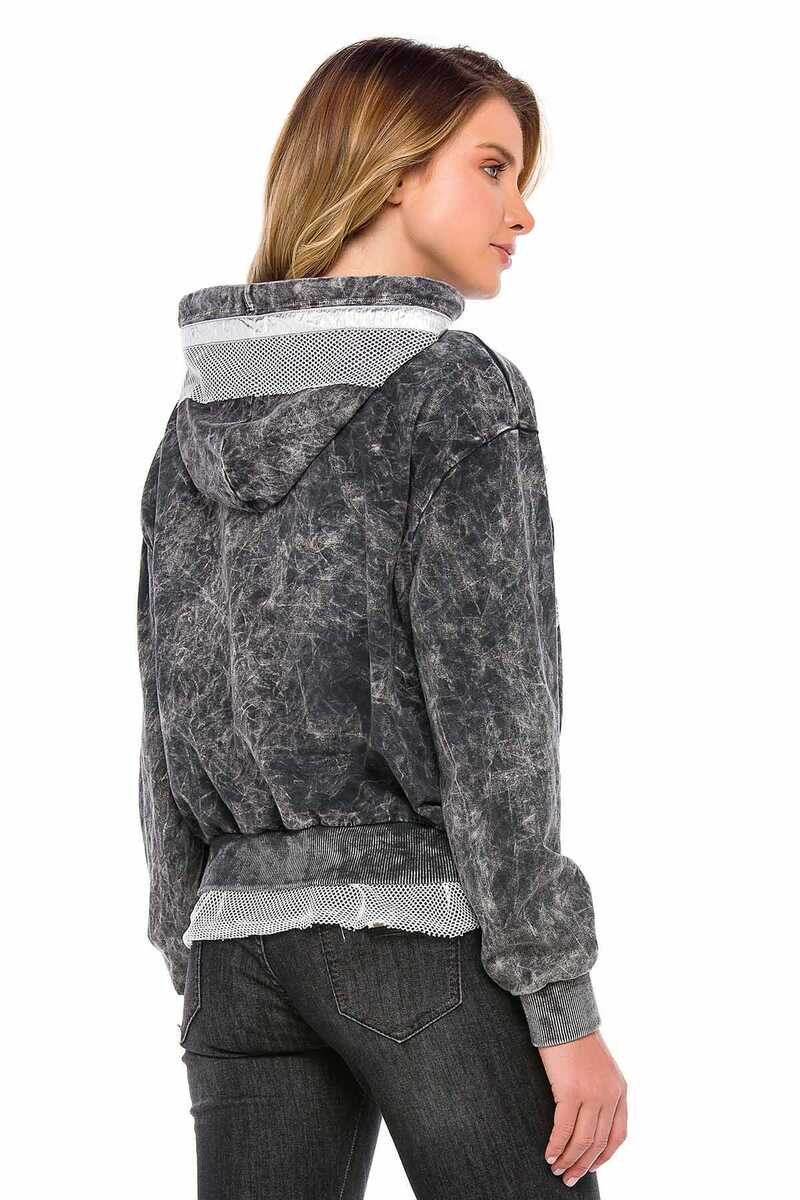 WL207 Kadın Taşlı Kapşonlu Tül Detaylı Sweatshirt