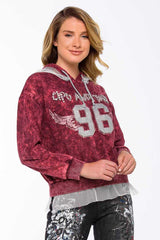 WL207 Kadın Taşlı Kapşonlu Tül Detaylı Sweatshirt