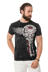 CT769 Biker Tarz Yıkanmış Kumaşlı Tişört