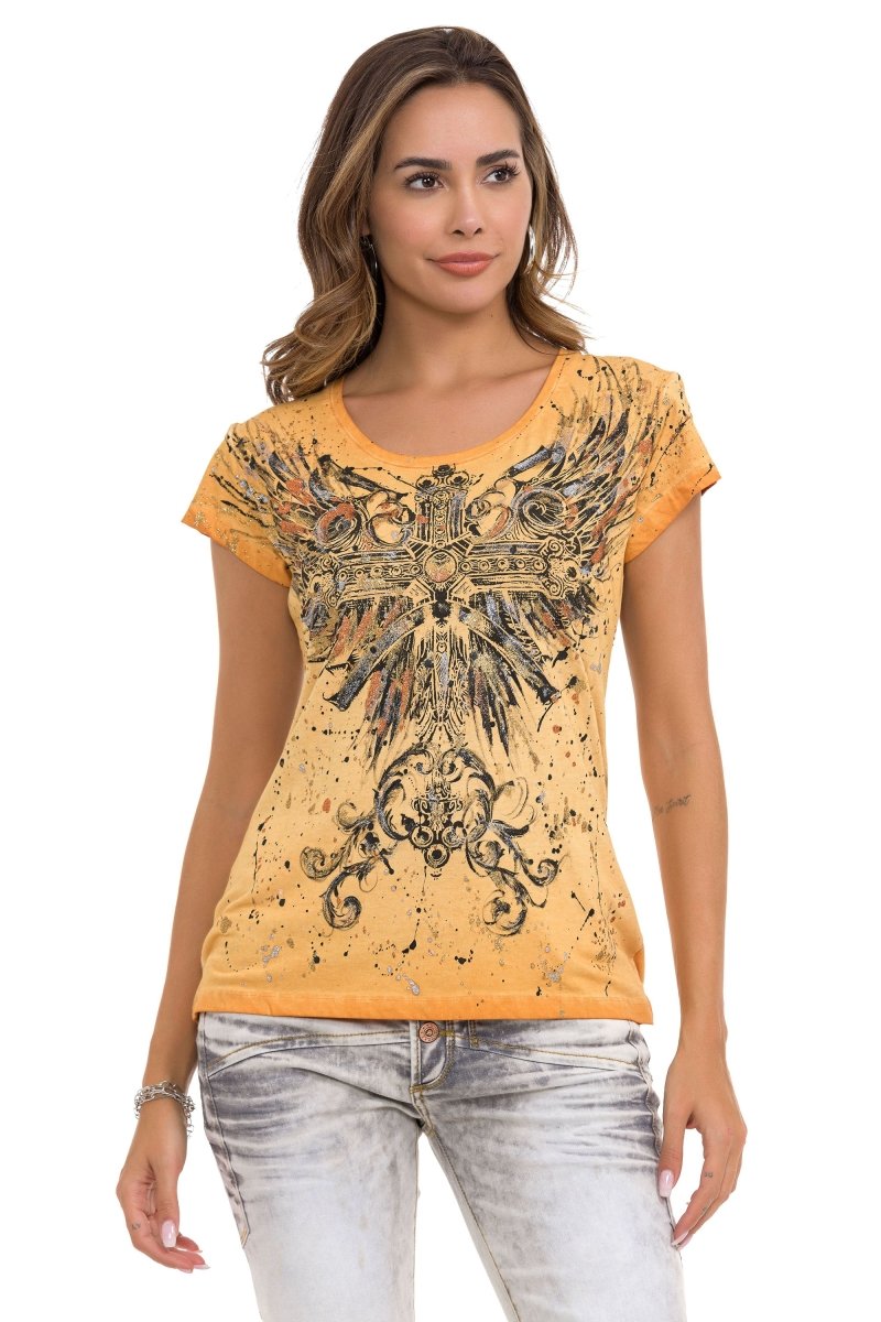 WT345 Simli Boyalı Desenli Kadın Tişört