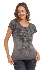 WT345 Simli Boyalı Desenli Kadın Tişört