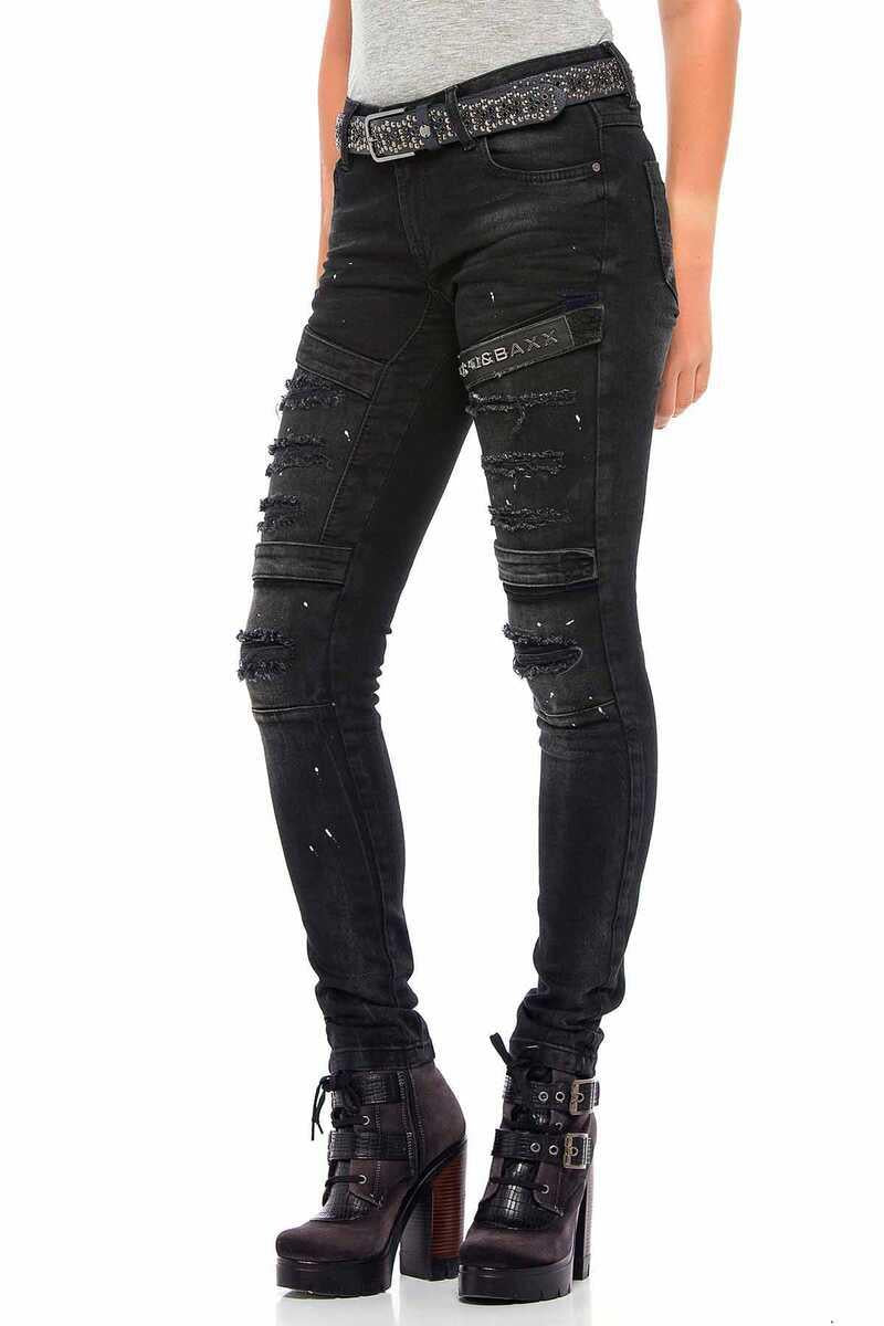 WD383 Yırtık Motorcu Stil Skinny Jean Pantolon