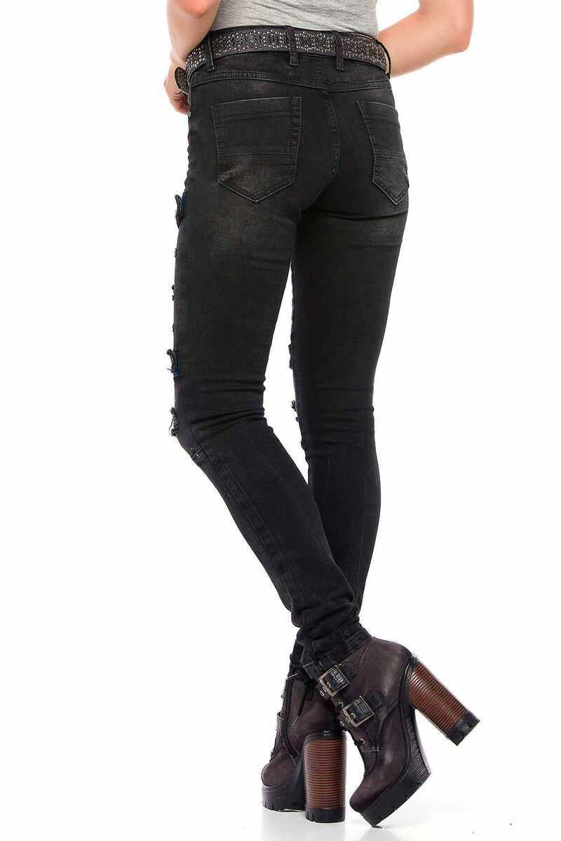 WD383 Yırtık Motorcu Stil Skinny Jean Pantolon