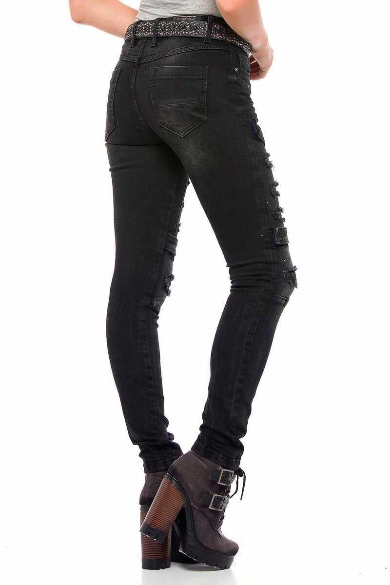 WD383 Yırtık Motorcu Stil Skinny Jean Pantolon