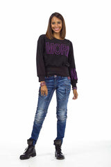WL194 Yazı Nakışlı Geniş Ribana Kadın Sweatshirt