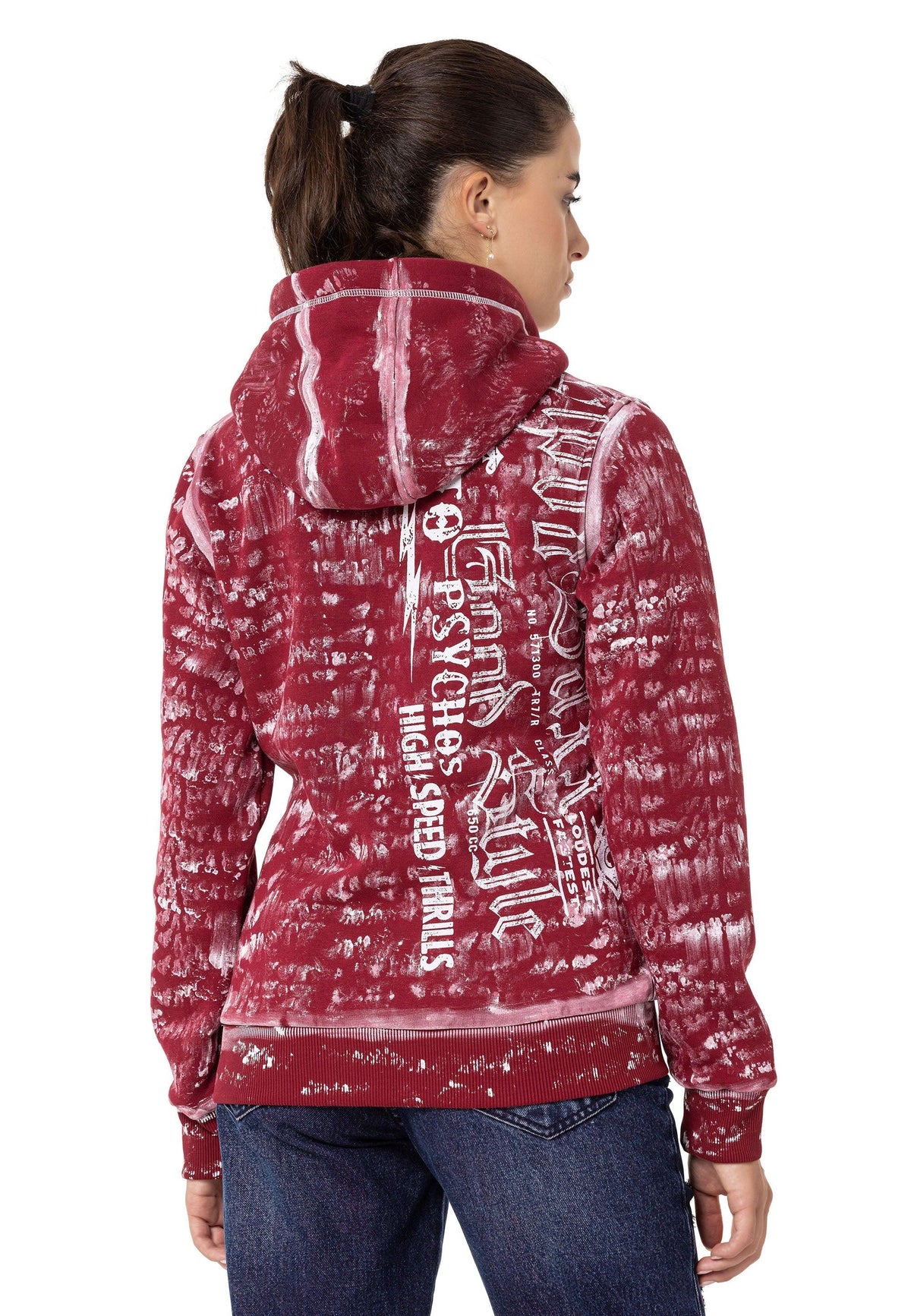 Kadın Grafik Baskılı Kapüşonlu Fermuarlı Sweatshirt WL352
