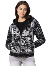 Kadın Grafik Baskılı Kapüşonlu Fermuarlı Sweatshirt WL352