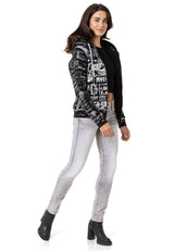 Kadın Grafik Baskılı Kapüşonlu Fermuarlı Sweatshirt WL352