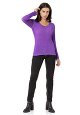 Kadın V Yaka Basic Günlük Uzun Kollu Bluz WL355