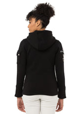 Kadın Siyah Kapüşonlu Fermuarlı Cep Detaylı Sweatshirt WL358