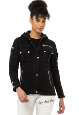 Kadın Siyah Kapüşonlu Fermuarlı Cep Detaylı Sweatshirt WL358