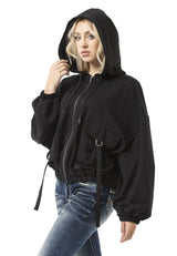 Kadın Kapüşonlu Sweatshirt- Siyah Fermuarlı Kapüşonlu, Kullanışlı Cepler ve Oversize Kalıp WL368