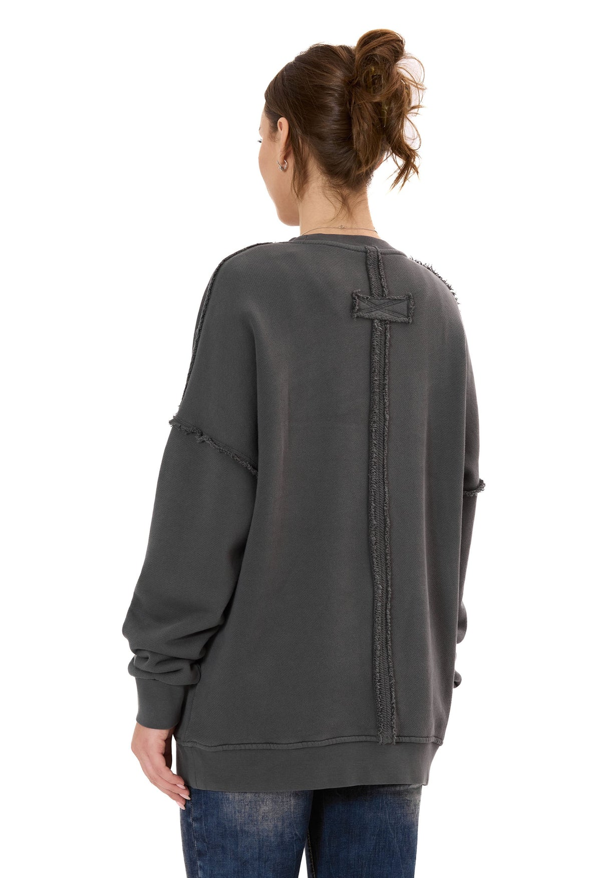 WL371 Kadın Büyük Beden Sweatshirt – Dokulu desen ve dikiş detaylarına sahip bol kesim kazak