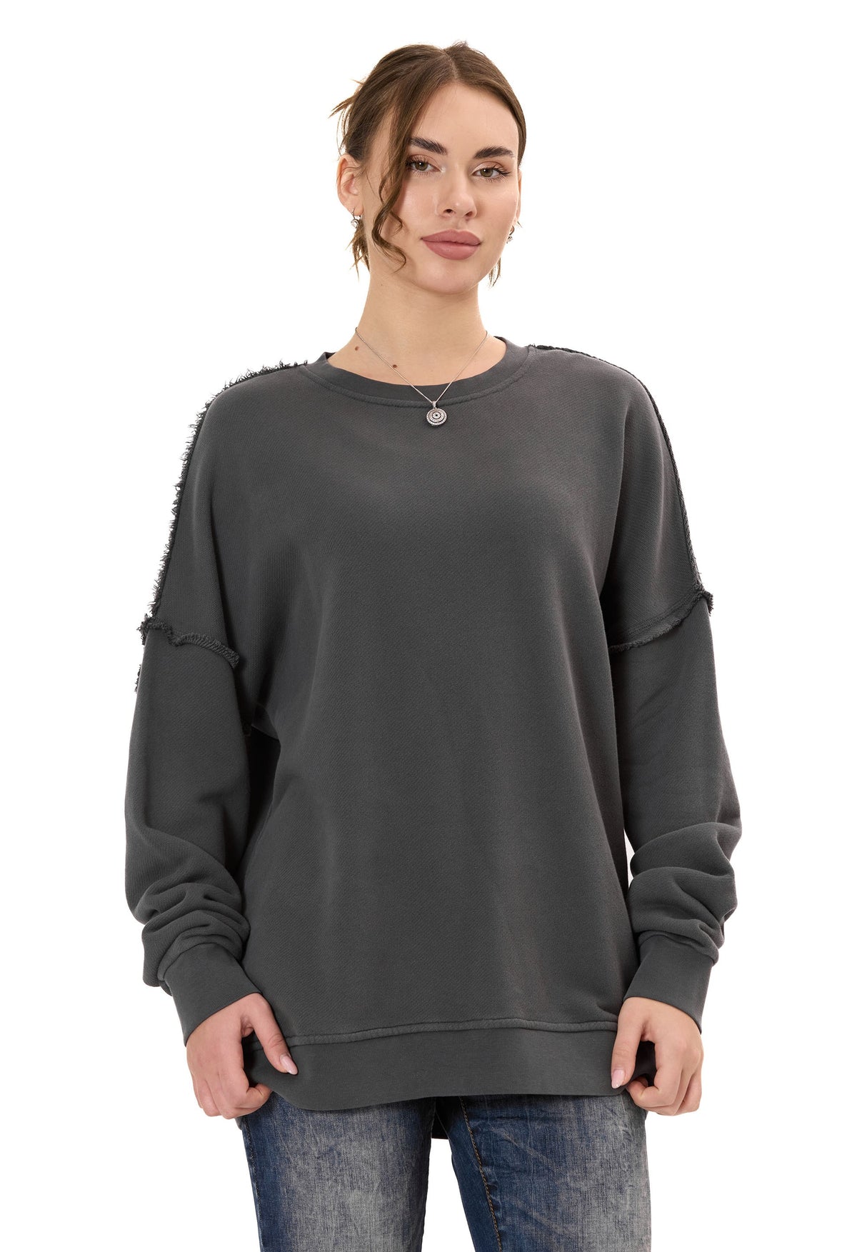 WL371 Kadın Büyük Beden Sweatshirt – Dokulu desen ve dikiş detaylarına sahip bol kesim kazak