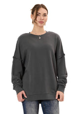 WL371 Kadın Büyük Beden Sweatshirt – Dokulu desen ve dikiş detaylarına sahip bol kesim kazak