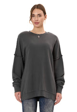 WL371 Kadın Büyük Beden Sweatshirt – Dokulu desen ve dikiş detaylarına sahip bol kesim kazak