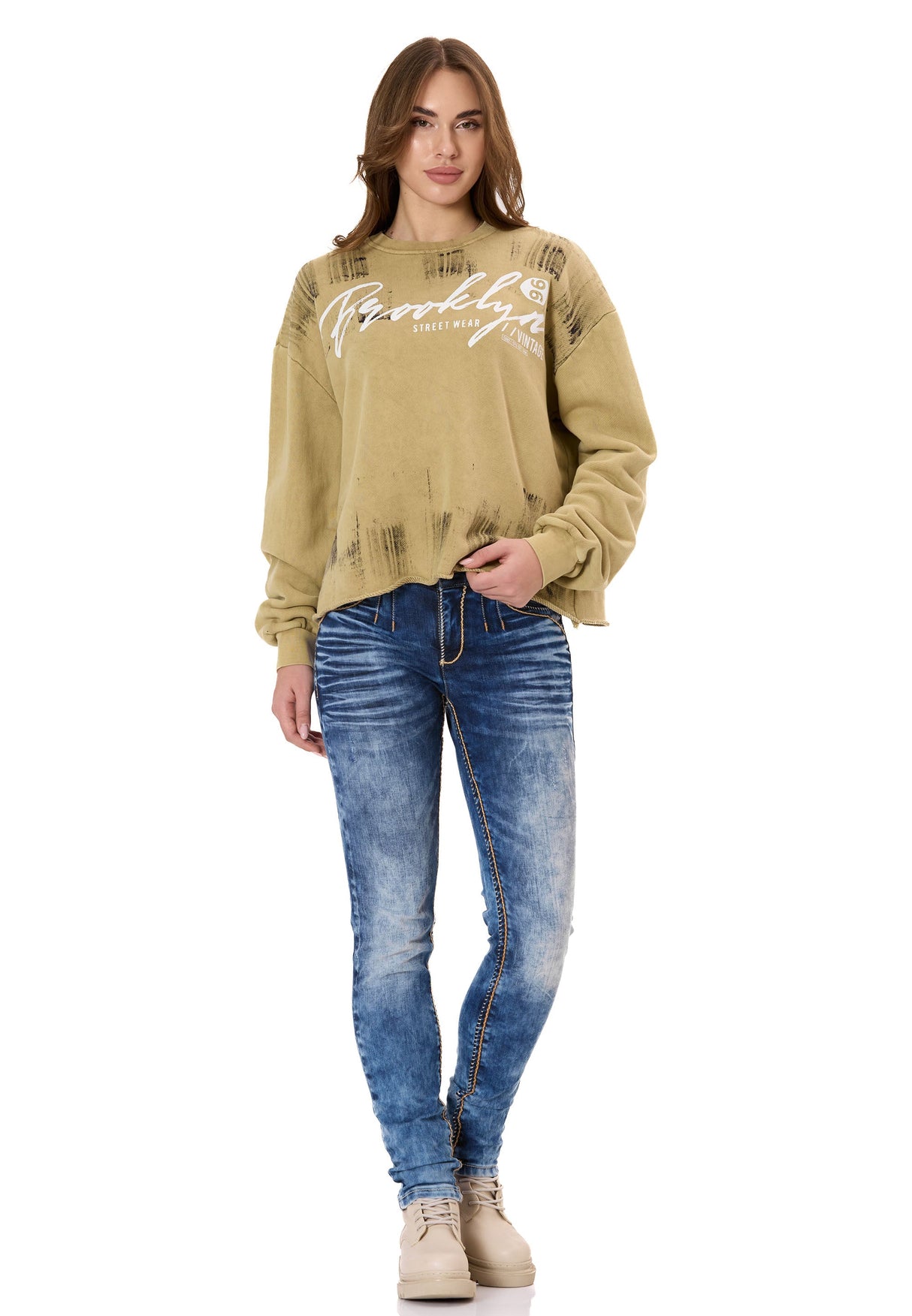 Kadın Modern Tasarımlı Günlük Uzun Kollu Sweatshirt WL375