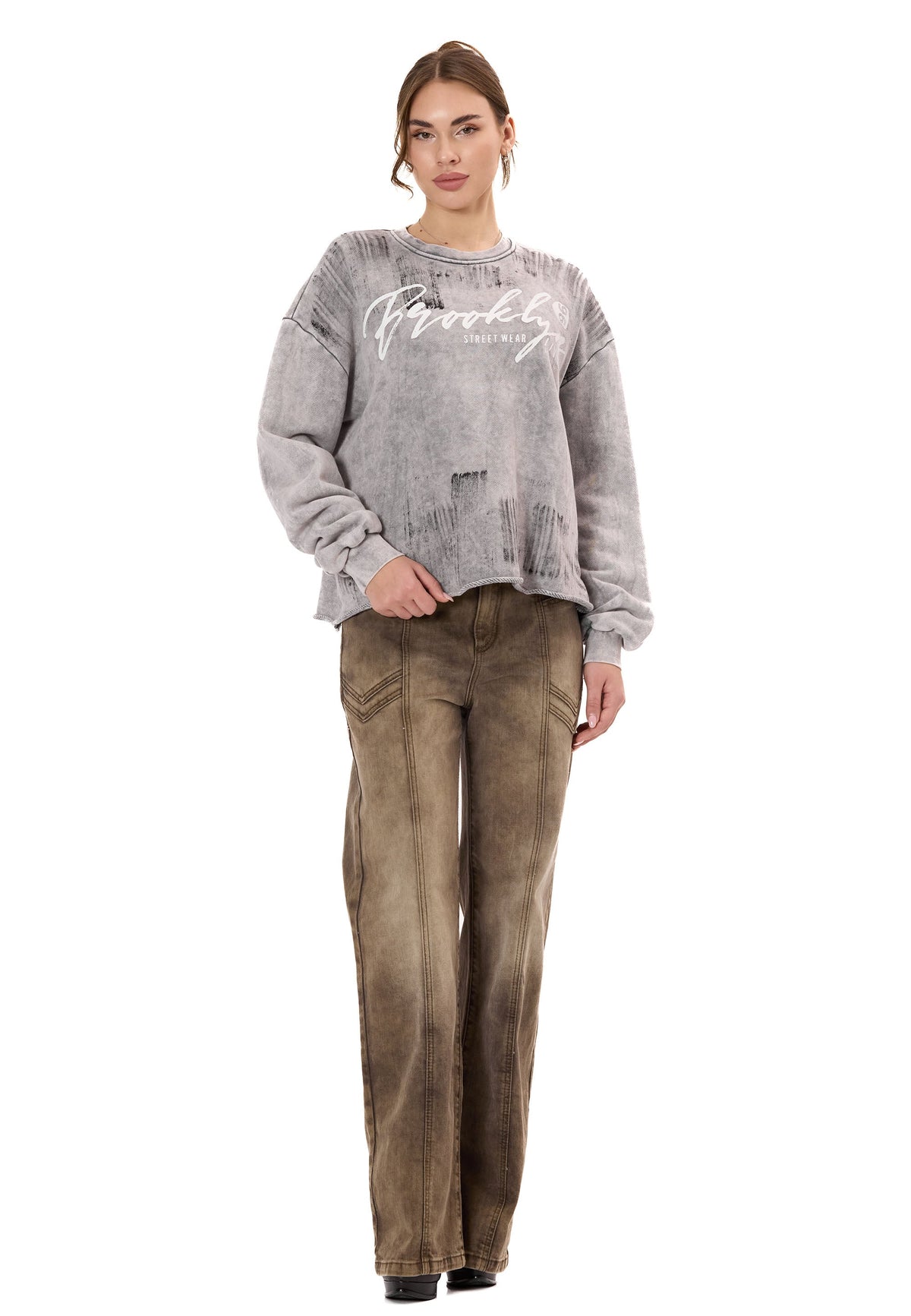 Kadın Modern Tasarımlı Günlük Uzun Kollu Sweatshirt WL375