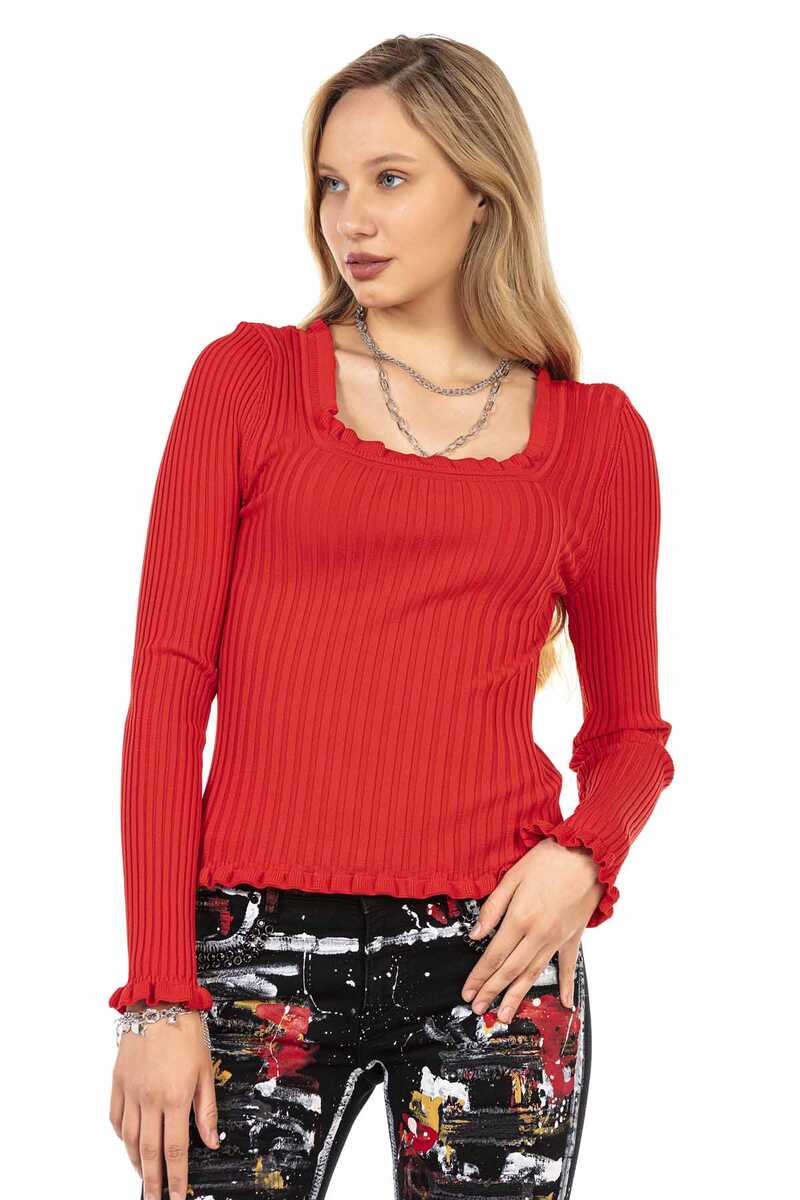 Kadın Fitilli Kare Yaka Uzun Kollu Bluz WP206