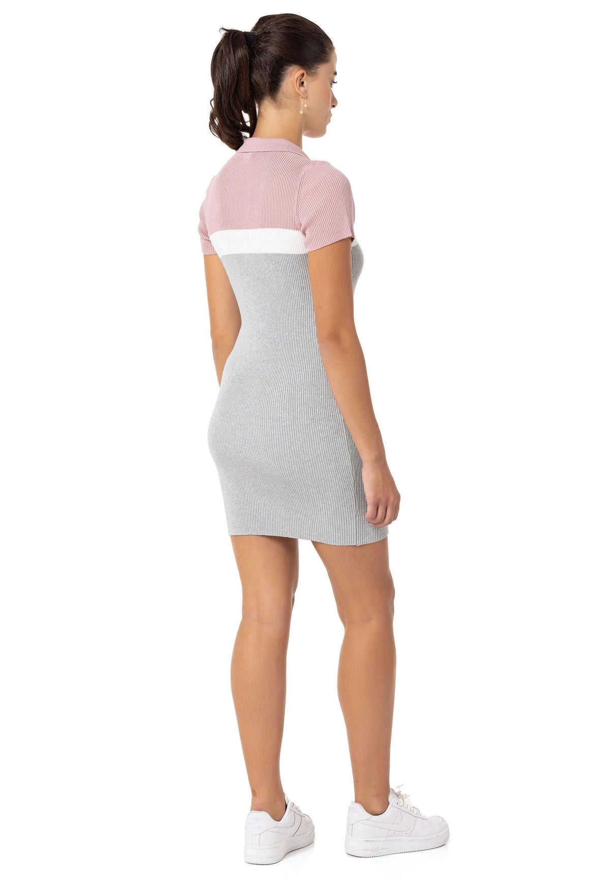 Kadın Polo Yaka Örme Mini Triko Elbise - WP256
