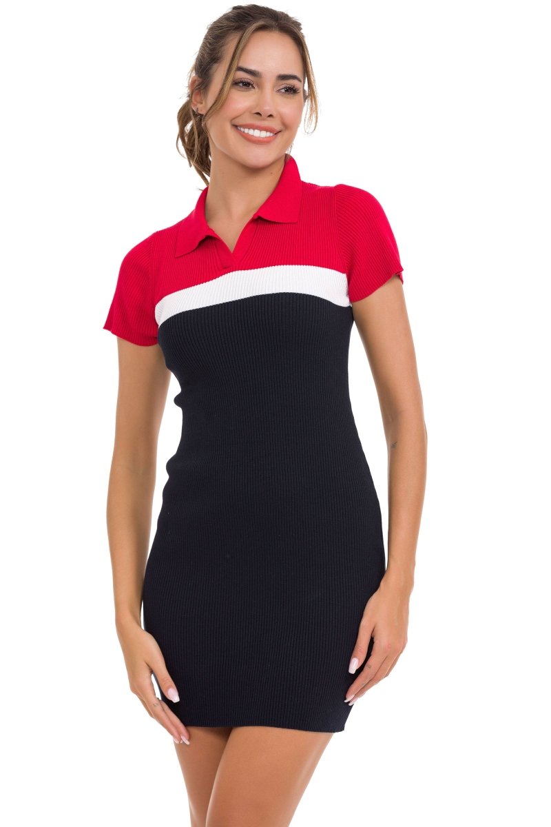 Kadın Polo Yaka Örme Mini Triko Elbise - WP256