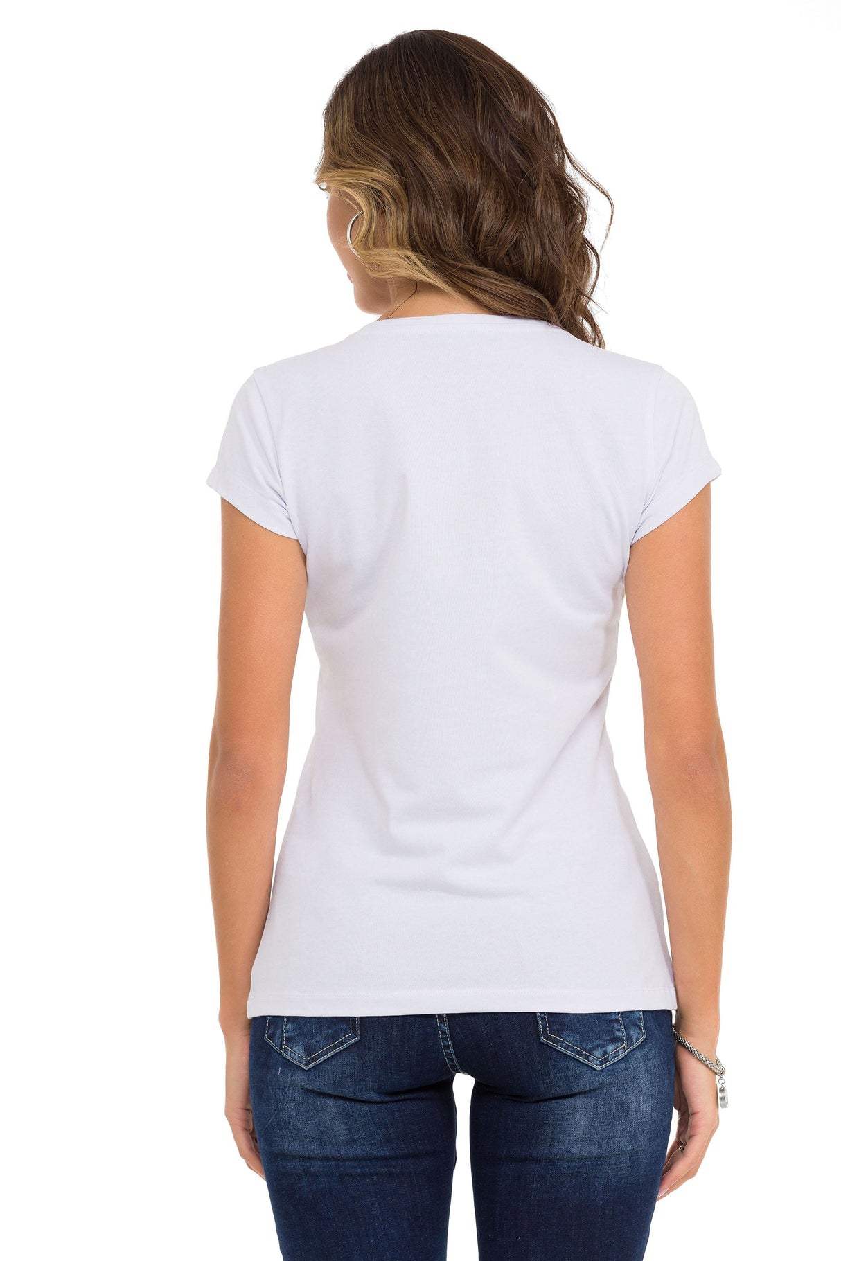 Kadın Regular Fit Taşlı Gümüş Baskılı Tişört WT342